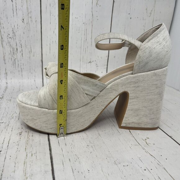 Copper Key Platform Sandals Size 11 Beige Picnic Denim Heels - Picture 9 of 11